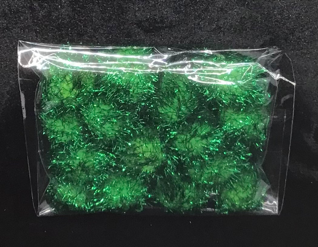 Tinsel Glitter Pom Poms - Dark Green - Pack of 15 - Size 25mm