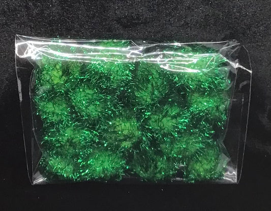 Tinsel Glitter Pom Poms - Dark Green - Pack of 15 - Size 25mm