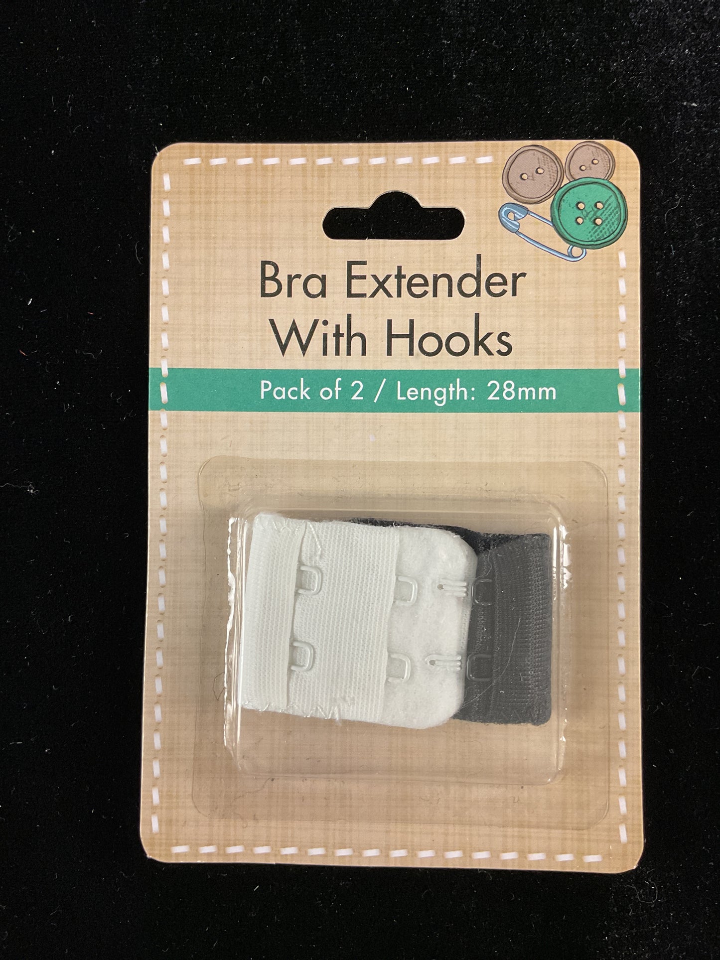 Bra extender - Black/White with hooks - 2 pack - 28mm