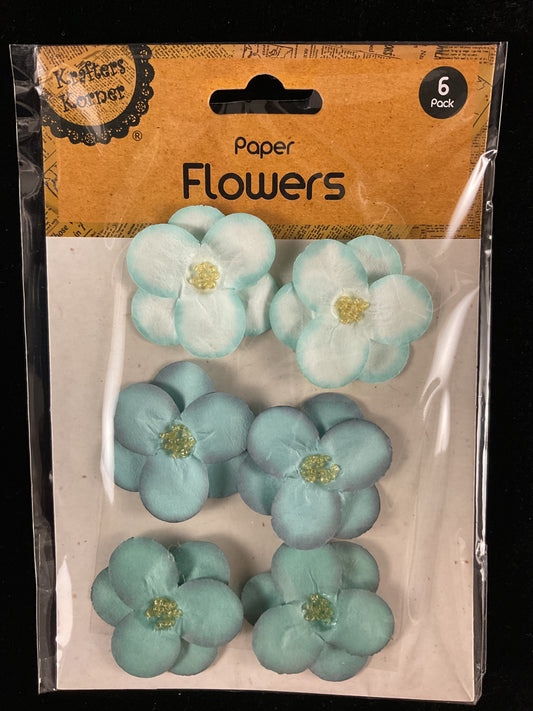 Paper Flower - 4.5cm - Blue/Turquoise Tones - 6 pk