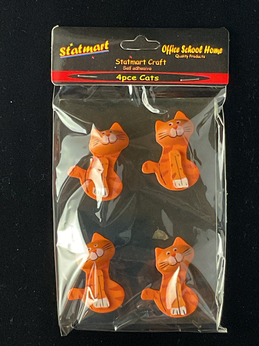 3D Wooden Cat Embellishments - Self Adhesive - 4 pack
