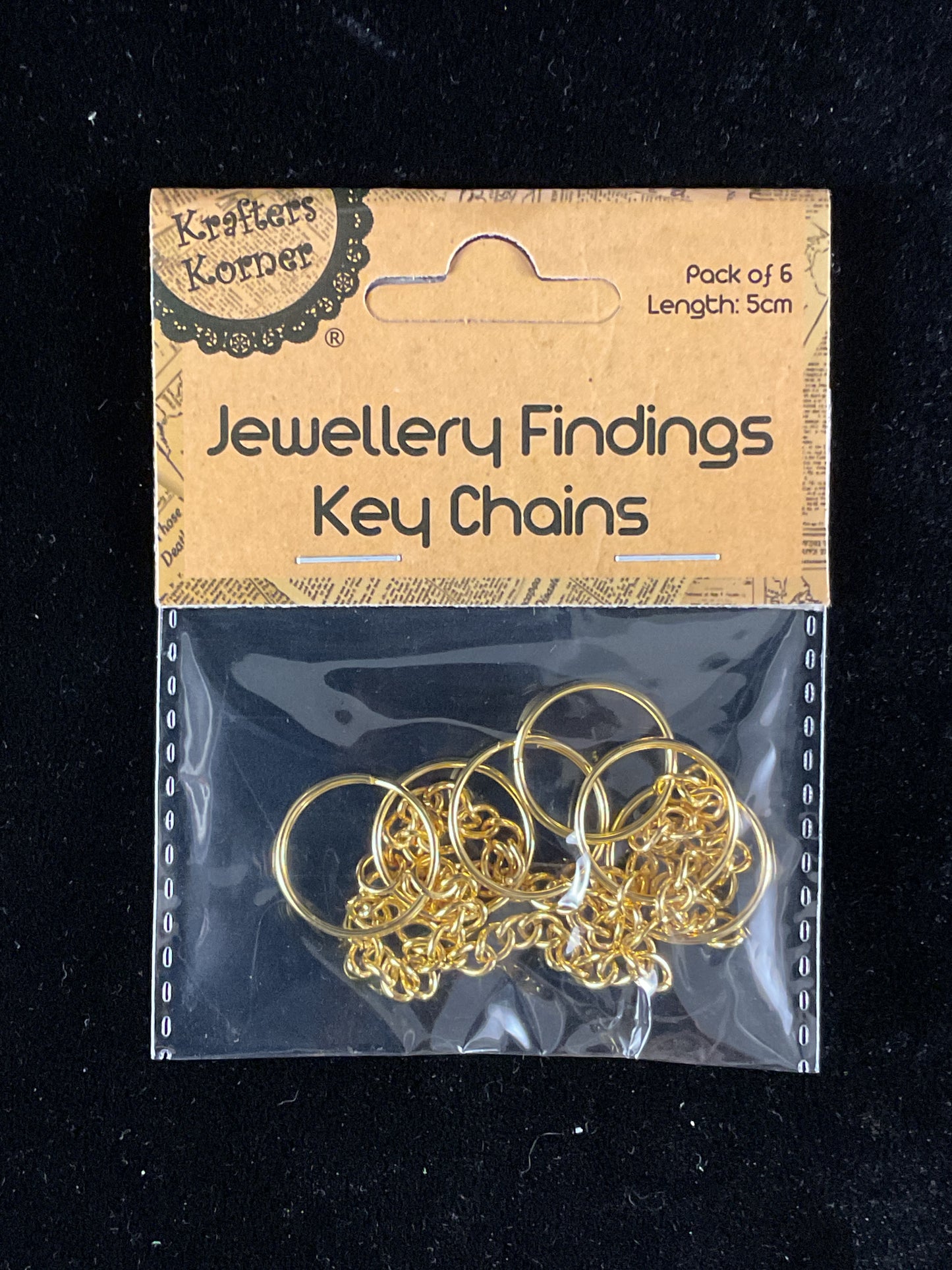 Jewellery Findings - Key Chains 5cm - Gold - Pk 6