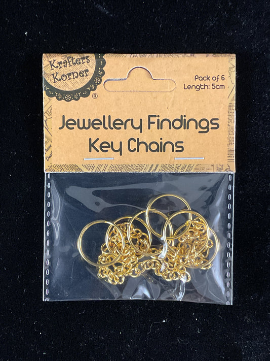 Jewellery Findings - Key Chains 5cm - Gold - Pk 6