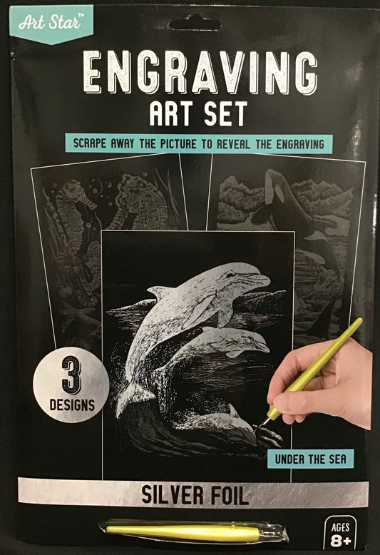 Art Star Engraving Art Set - 3 Designs - Under the Sea - Silver Foil - Pen included