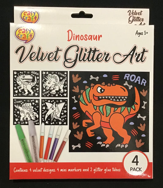 Velvet Glitter Art - Dinosaur - 4 pack