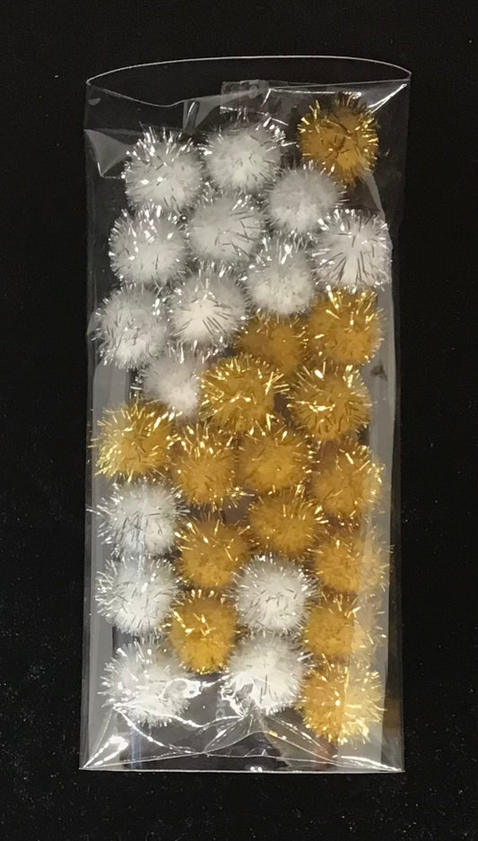 Tinsel Glitter Pom Poms - Gold/Silver - Pack of 30 - Size 10mm