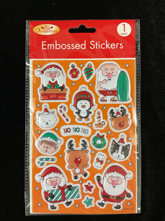 Christmas Embossed Stickers - Self Adhesive - Design #3- 1 sheet - 20pk