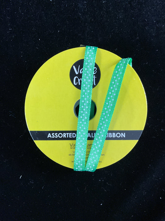 Green Satin Ribbon with white spots - 6mm x 3m