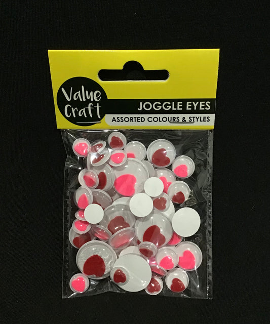 Joggle Eyes (Googly) - 20mm, 15mm, 12mm, 10mm - Love Hearts - 52 pce