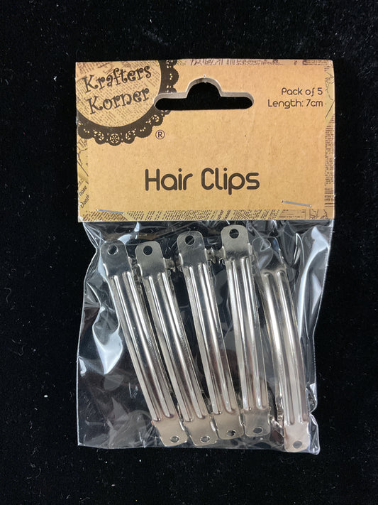 Hair Clips 7cm - Silver - Pk 5