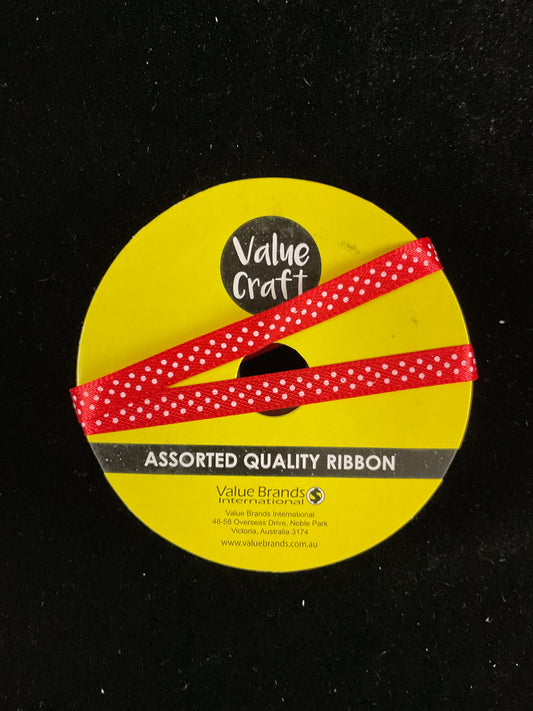 Red Satin Ribbon with white spots - 6mm x 3m