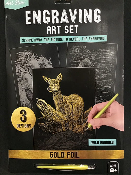 Art Star Engraving Art Set - 3 Designs - Wild Animals - Gold - Pen included