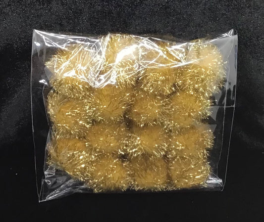Tinsel Glitter Pom Poms - Gold  - Pack of 15 - Size 25mm