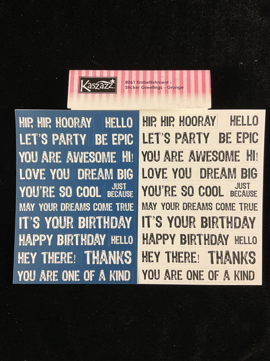 Kaszazz Sticker Greetings - Embellishments- Grunge - 56 pk - 2 sheets
