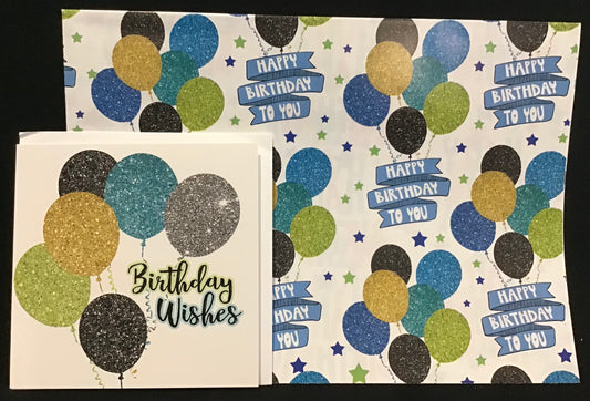Koala Collection Wrap and Greeting Card - Happy Birthday Balloons - 1 of each