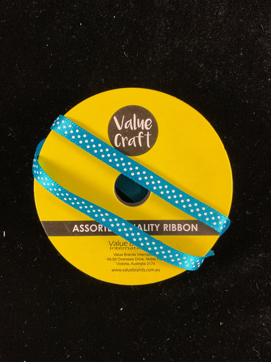 Turquoise Satin Ribbon with white spots - 6mm x 3m