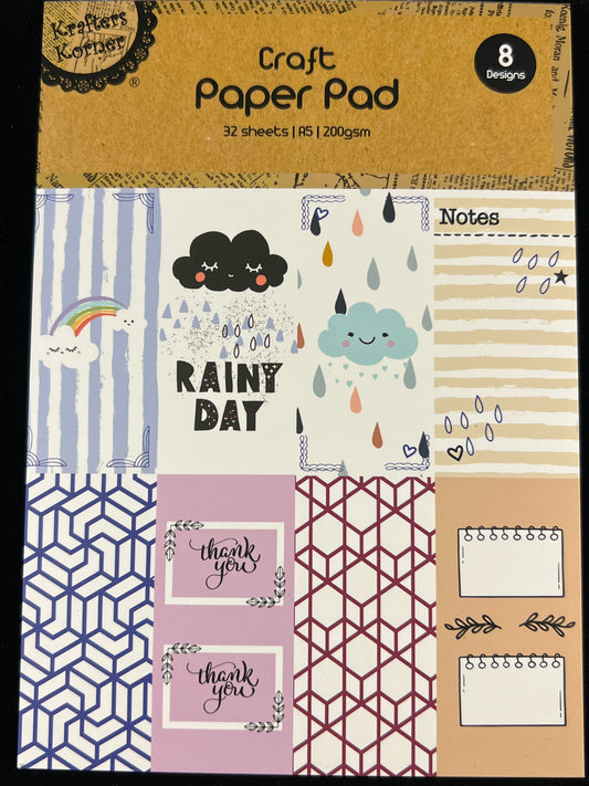 Craft A5 Paper Pad - 32 Sheets - 200gsm - 8 Designs