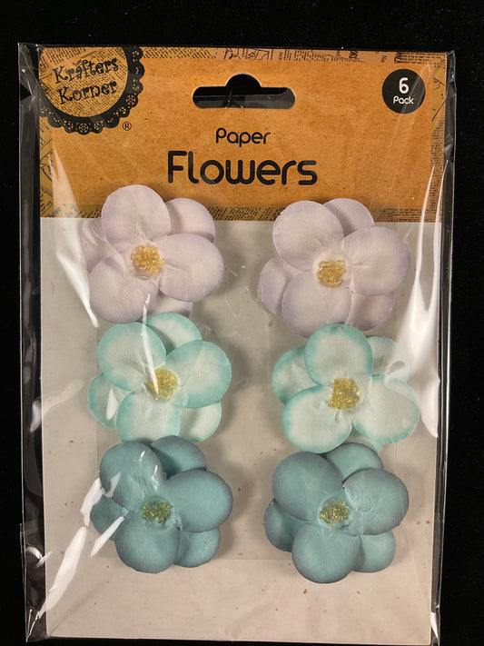 Paper Flower - 4.5cm - Pink/Mauve & Blue Tones - 6 pk