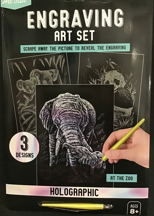 Art Star Engraving art Set - 3 Designs - At the Zoo - Holographic - Pen Included