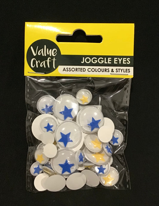 Joggle Eyes (Googly) - 20mm, 15mm, 12mm, 10mm - Stars - 52 pce