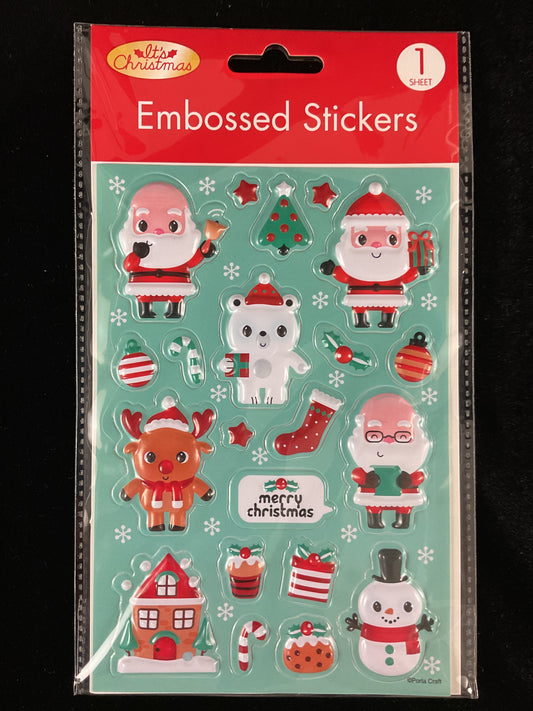 Christmas Embossed Stickers - Self Adhesive - Design #4 - 1 sheet - 21pk