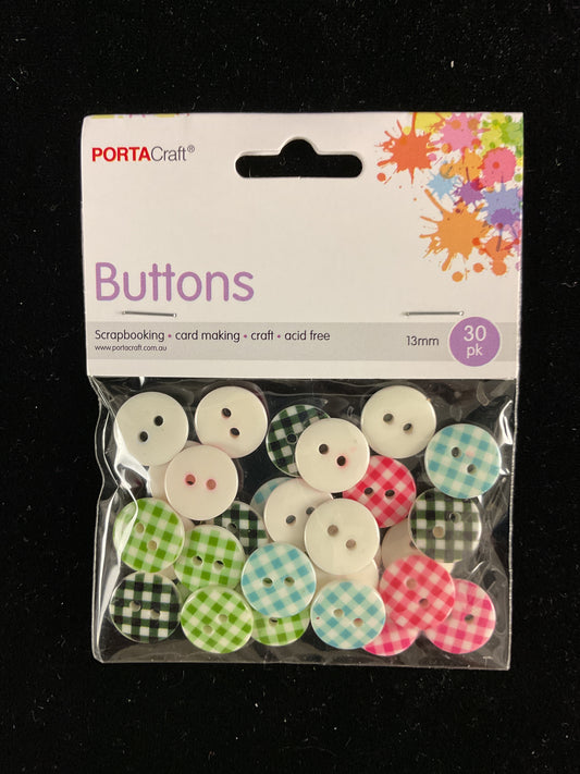 Buttons Gingham Style Assorted Colours 13mm 30pk