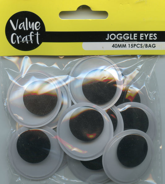 Joggle Eyes (Googly) - 40mm - Black and White - 15 pcs