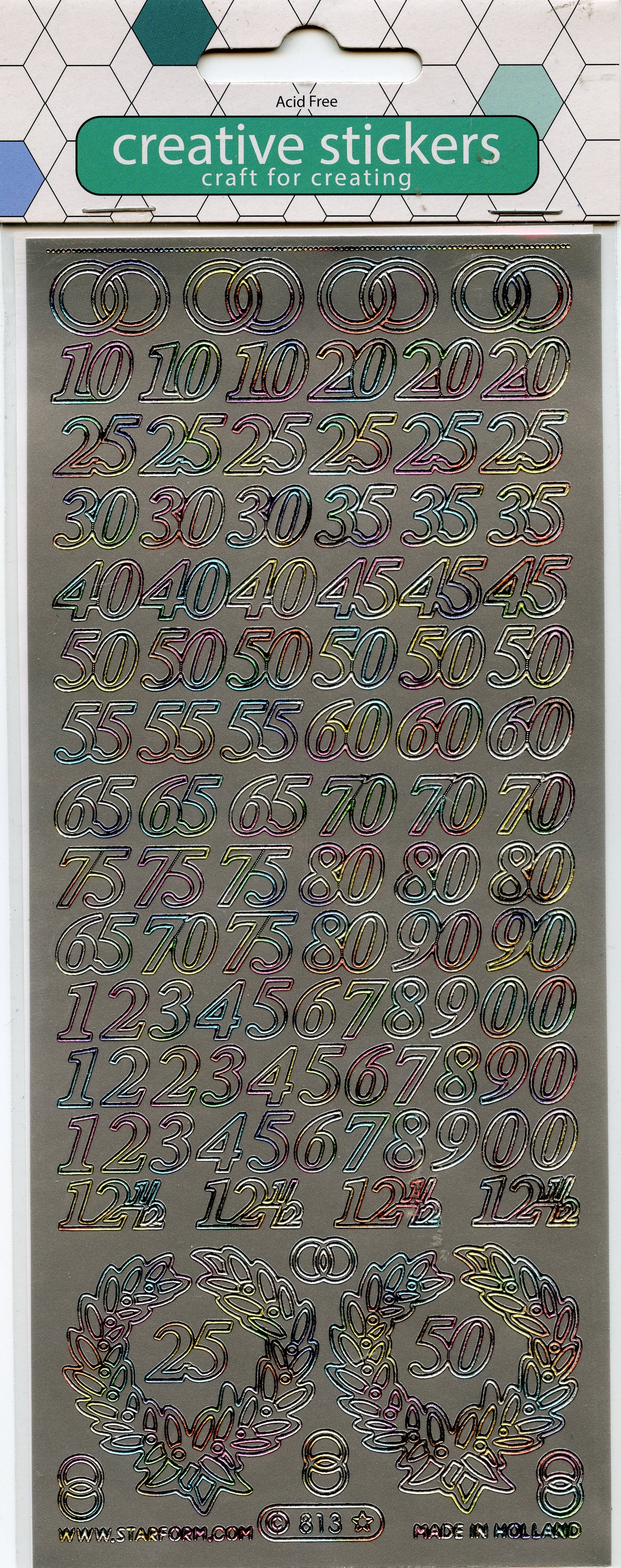 Stickers - Multi Milestone Numbers - Birthdays/Anniversaries - 1 sheet