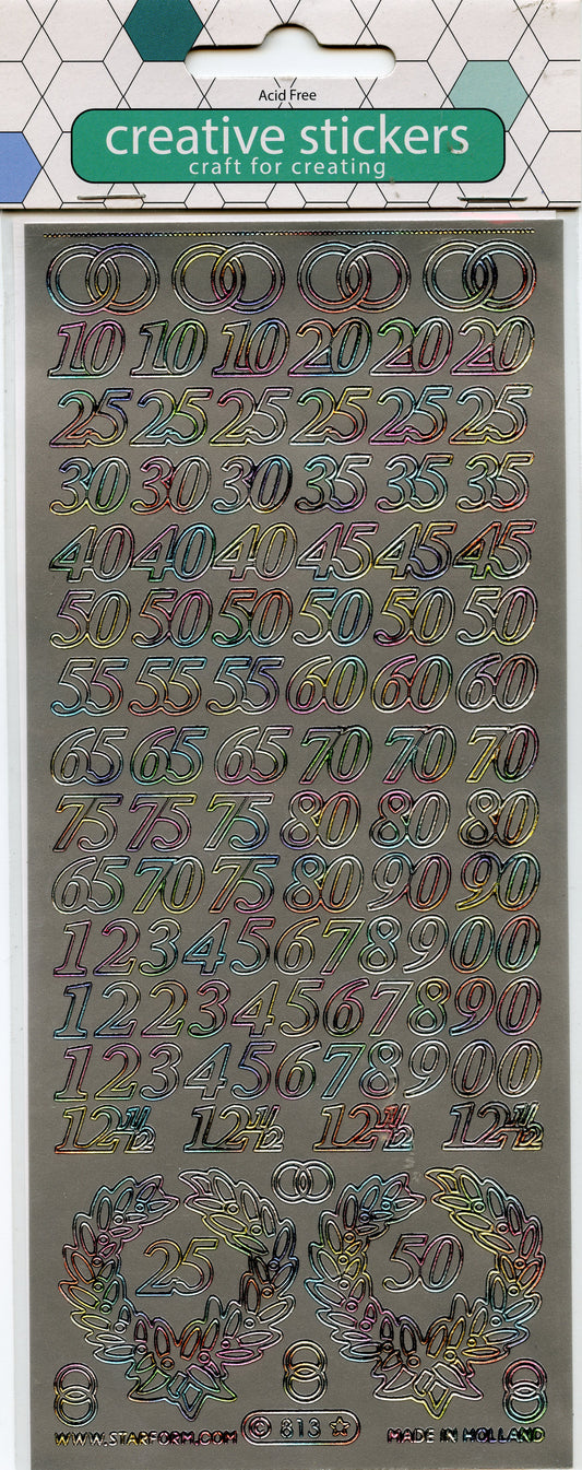 Stickers - Multi Milestone Numbers - Birthdays/Anniversaries - 1 sheet