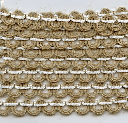 Burlap Trim - Natural - Large Scallop with Cream Edge - Width 12mm - 2m