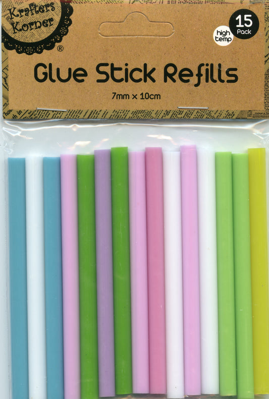 Glue Stick Refills - Pastel Shades Assorted - 10cm x 7mm - 15 pk