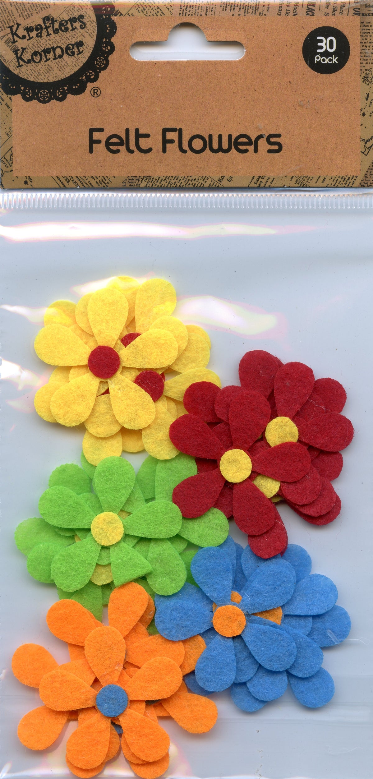 Felt Flowers - Daisy - 36mm  - Asst Bright Colour Mix - 30 pk