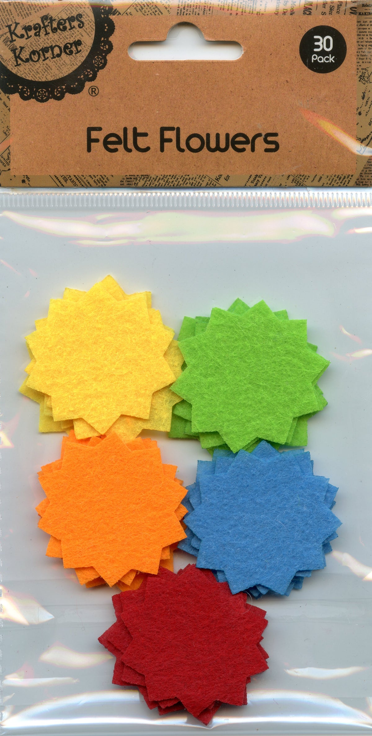 Felt Flowers - 40mm - Assorted Bright Colour Mix - 30pk