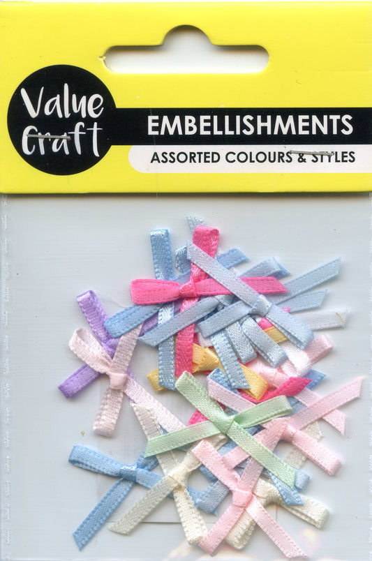 Ribbon Bow Embellishments - Pastel Assorted Colours - 20 pcs