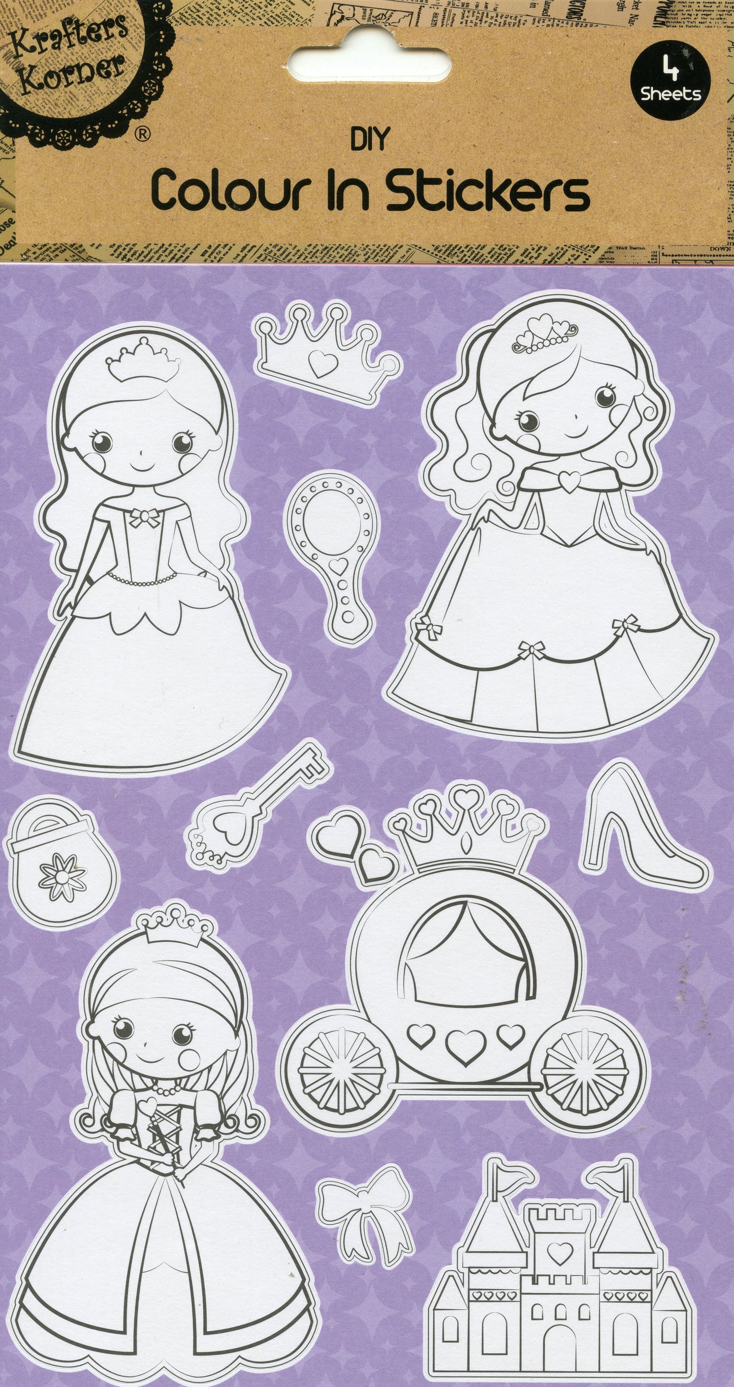 DIY -Colour In Stickers -Princess/Mermaids/Unicorns/Llamas -4 Sheets