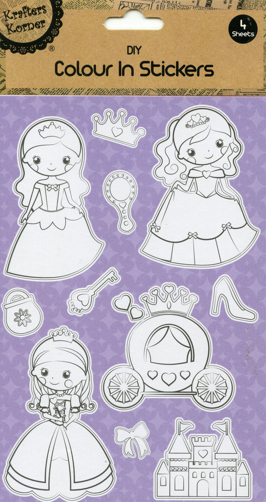 DIY -Colour In Stickers -Princess/Mermaids/Unicorns/Llamas -4 Sheets