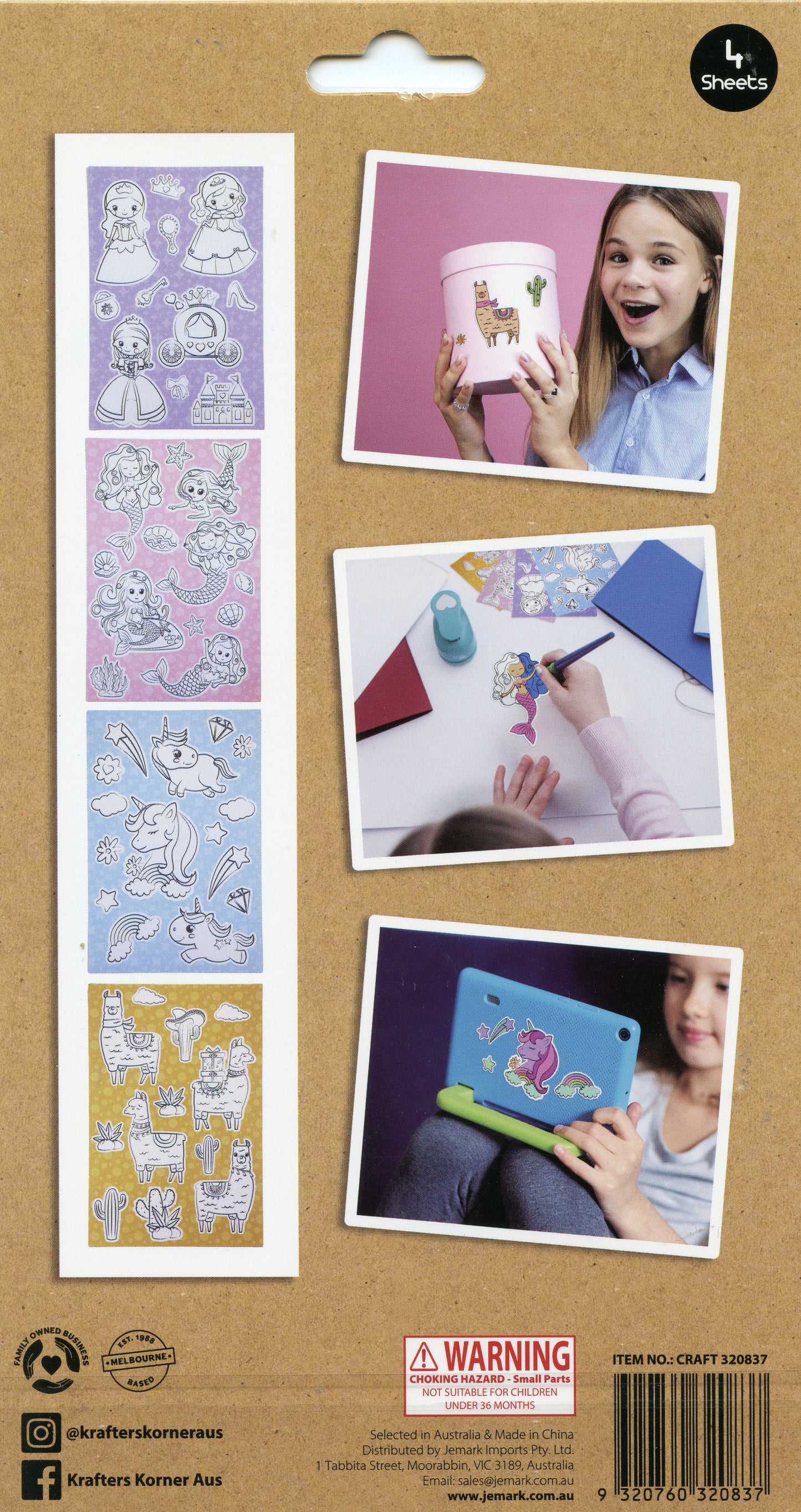 DIY -Colour In Stickers -Princess/Mermaids/Unicorns/Llamas -4 Sheets
