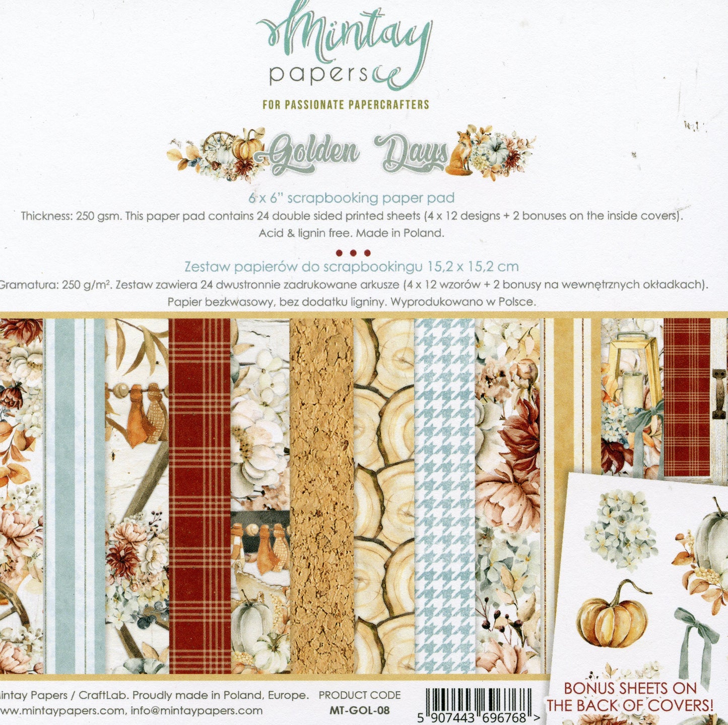 Golden Days Paper Pad - 24x Doubled sided sheets - 15.2x15.2cm