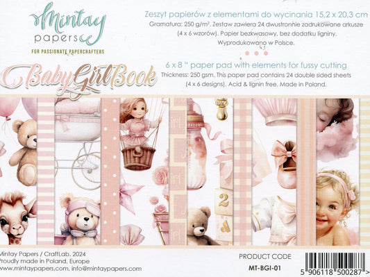 Baby Girl Book Paper pad - 24x Double sided sheets - 15.2x20.3cm