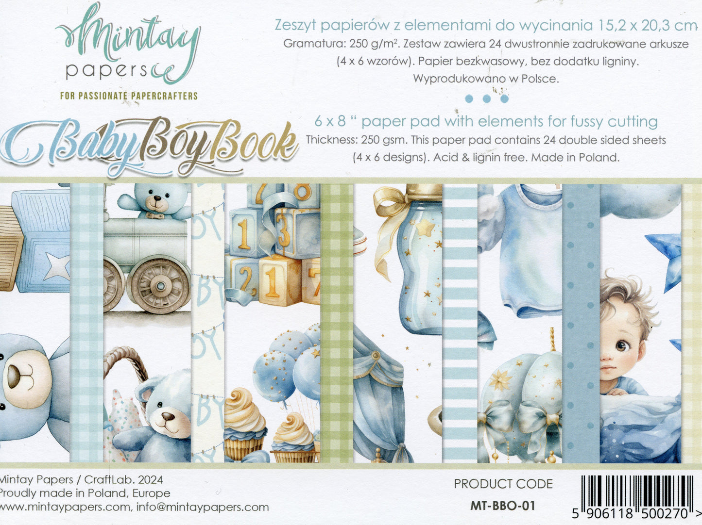 Baby Boy Book Paper pad - 24x Double sided sheets - 15.2x20.3cm