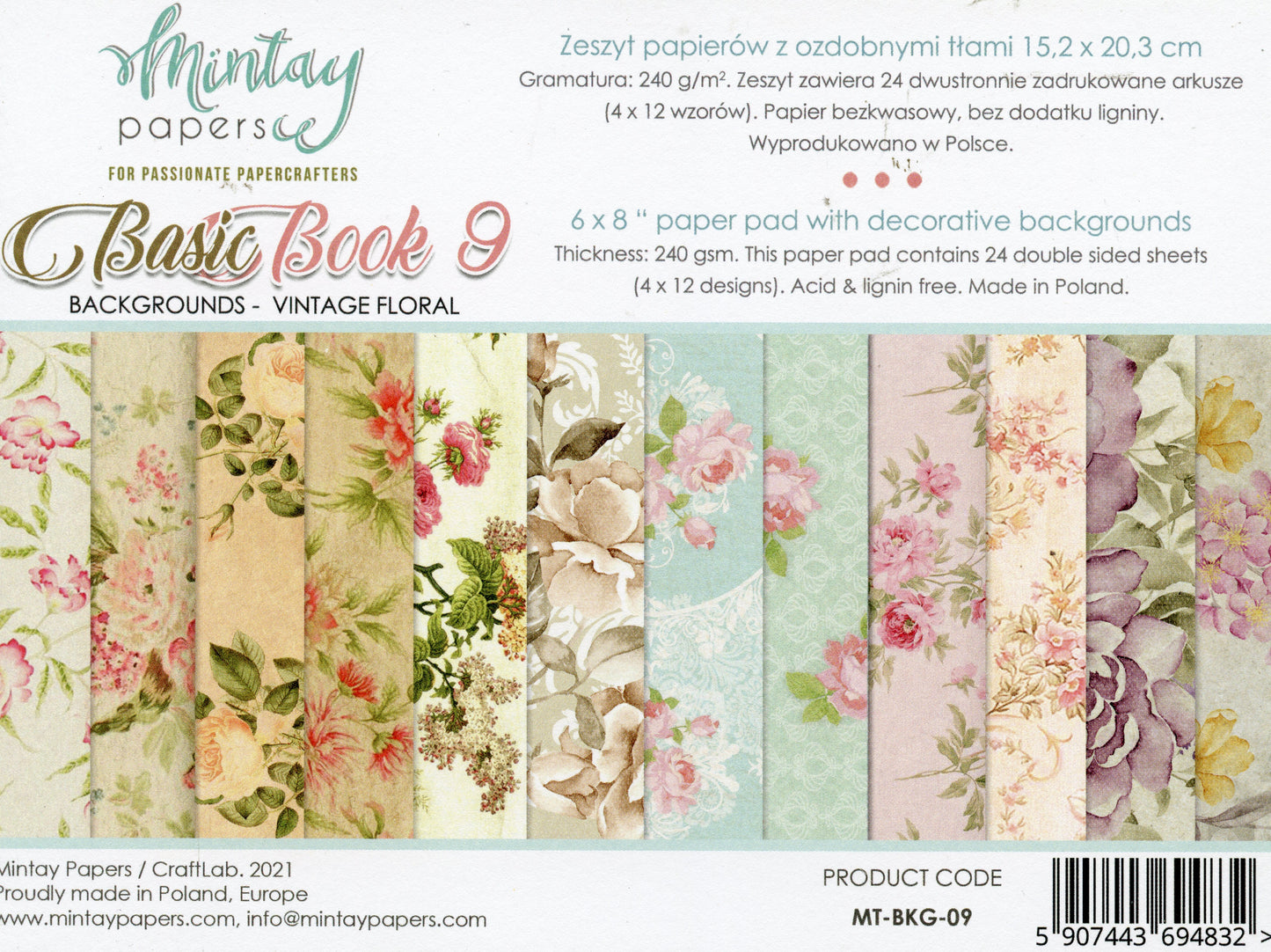 Book 9 - Backgrounds - Vintage Floral Paper pad - 24x Double sided sheets - 15.2x20.3cm