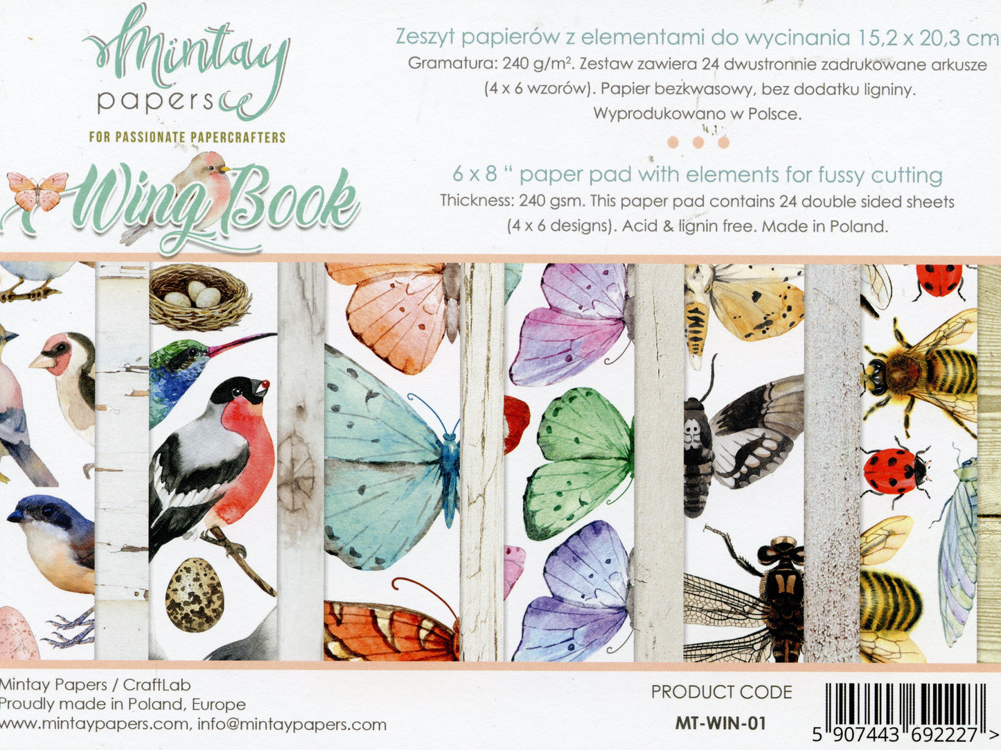 Wing Book Paper pad - 24x Double sided sheets - 15.2x20.3cm