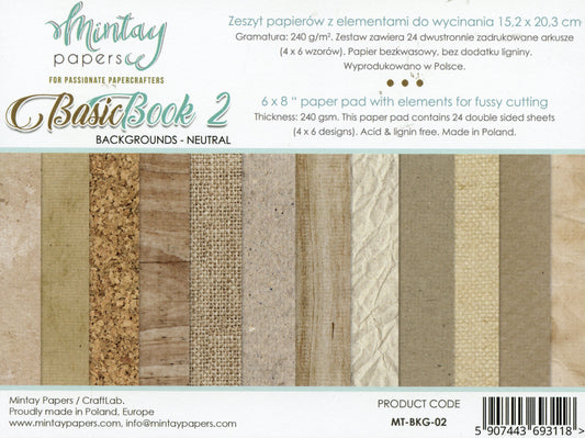 Book 2 - Backgrounds - Neutral - 24x Double sided sheets - 15.2x20.3cm