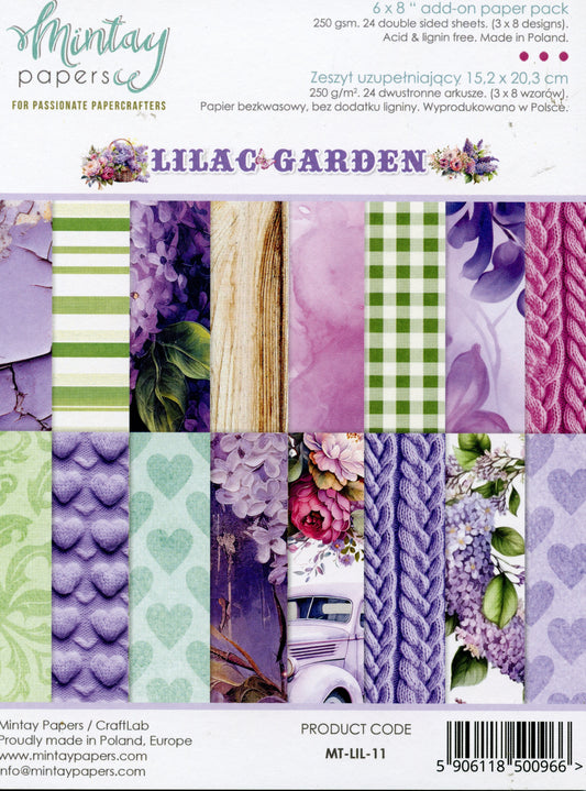Lilac Garden Paper pad - 24x Double sided sheets - 15.2x20.3cm
