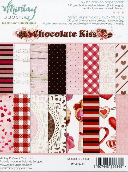 Chocolate Kiss Paper pad - 24x Double sided sheets - 15.2x20.3cm