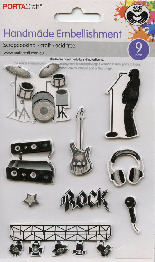 Handmade Embellishment - Music/Band theme - 9 pk