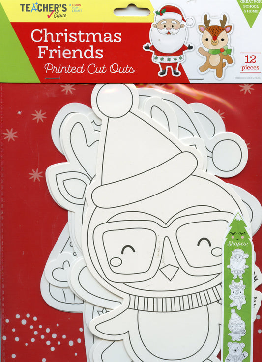 Christmas Friends Printed Cutouts - 12 Pieces - 4 Designs