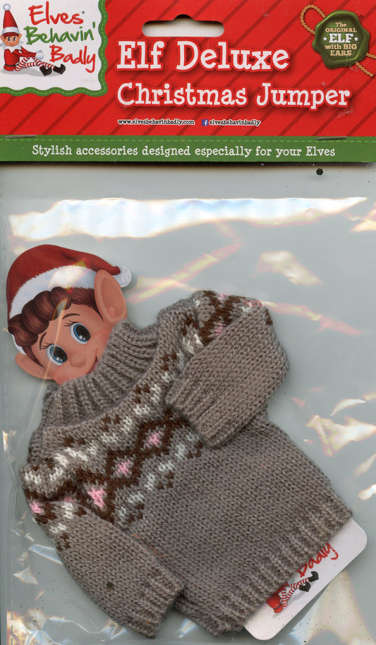 Elf Deluxe Christmas Jumper - Grey pattern