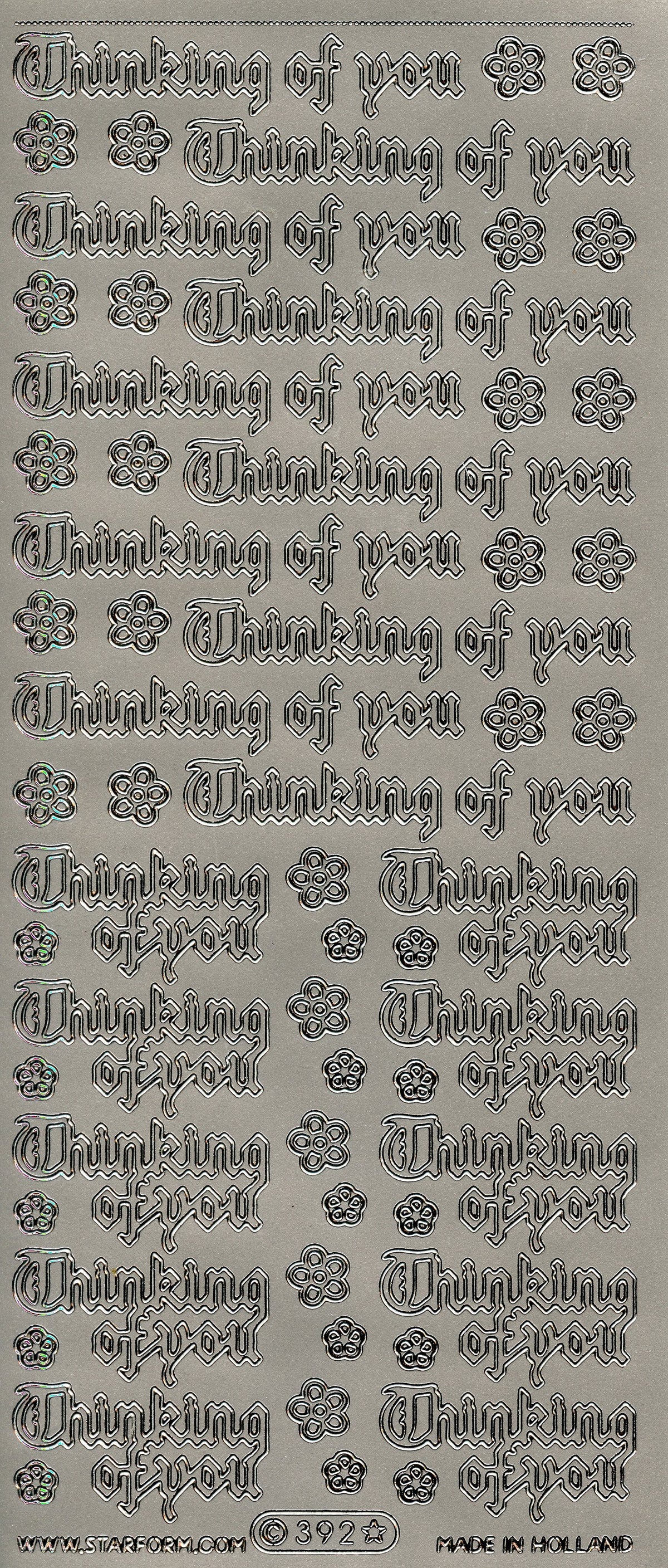 Thinking of you Craft Stickers - 20 pc Silver