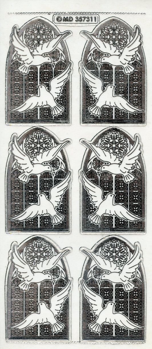 Doves Stained Glass Window Stickers - Transparent/ Silver - 6pcs